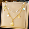 Necklace Stainless Steel Animal Zodiac Double Layer Stacked Wear With Starfish Shell Pendant And O Word Chain Electroplated