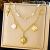 Necklace Stainless Steel Animal Zodiac Double Layer Stacked Wear With Starfish Shell Pendant And O Word Chain Electroplated