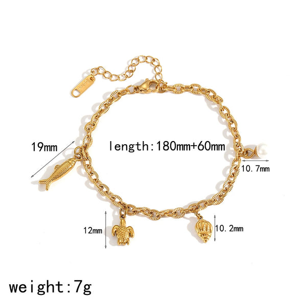 Necklace Stainless Steel Animal Zodiac Starfish Conch Pendant 18K Gold Plated Light Luxury O Word Chain