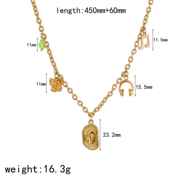 Necklace Stainless Steel Animal Zodiac Starfish Conch Pendant 18K Gold Plated Light Luxury O Word Chain