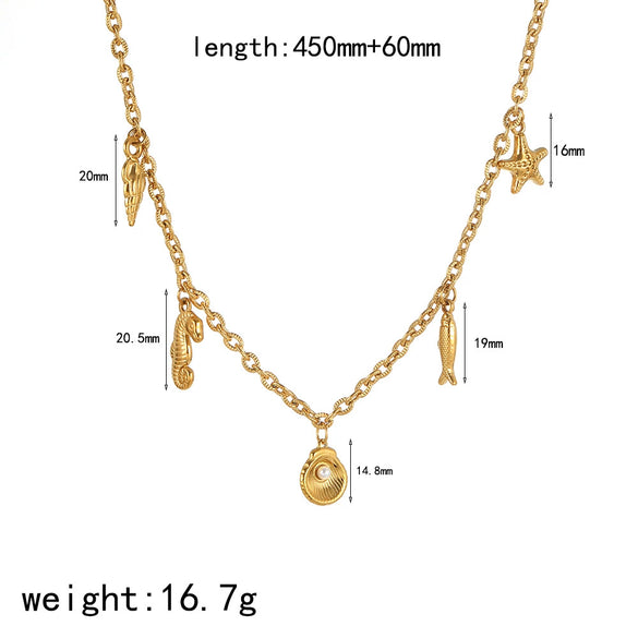 Necklace Stainless Steel Animal Zodiac Starfish Conch Pendant 18K Gold Plated Light Luxury O Word Chain
