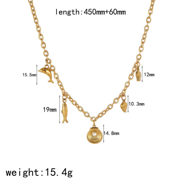 Necklace Stainless Steel Animal Zodiac Starfish Conch Pendant 18K Gold Plated Light Luxury O Word Chain