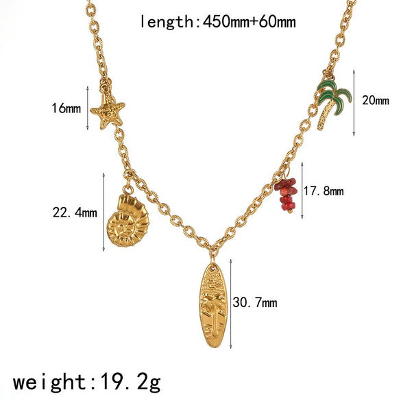 Necklace Stainless Steel Animal Zodiac Starfish Conch Pendant 18K Gold Plated Light Luxury O Word Chain