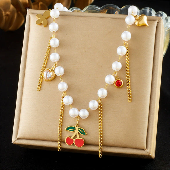 Necklace Stainless Steel Ball Chain Fruit Shape Electroplating Pendant Accessories For Women