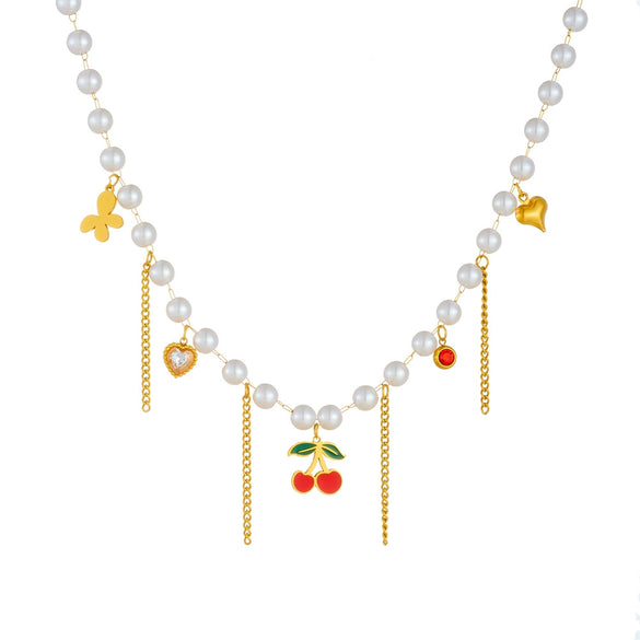 Necklace Stainless Steel Ball Chain Fruit Shape Electroplating Pendant Accessories For Women