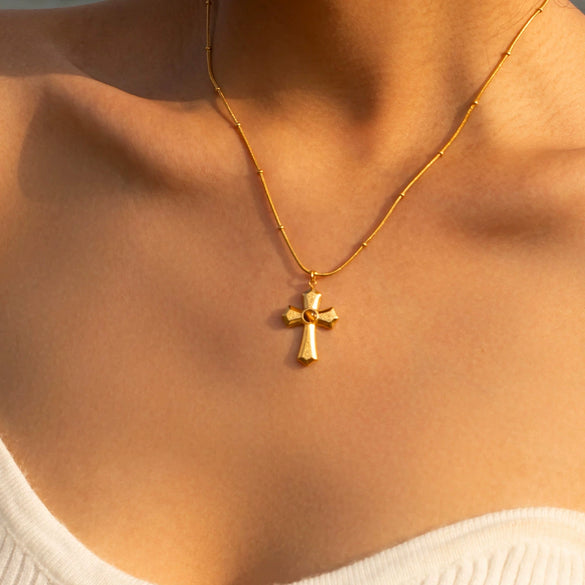 Necklace Stainless Steel Ball Chain Inlaid Tiger's Eye Stone With Three Dimensional Hammer Geometric Pattern Electroplating For Women