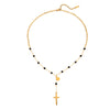 Necklace Stainless Steel Black Glass Bead Cross Pendant Yshaped Chain Electroplating