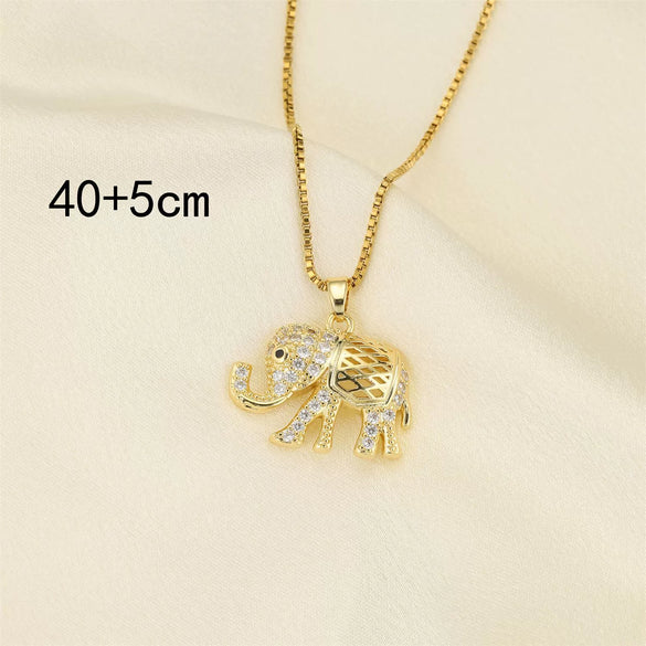 Necklace Stainless Steel Box Chain With Animal Elephant Pendant Mixed Gemstone Setting Electroplated Simple Geometry Style For Women