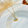 Necklace Stainless Steel Chain With Titanium Steel Blue Eye Oval Disc Tassel Pendant Electroplating Design For Women