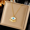 Necklace Stainless Steel Chain With Titanium Steel Blue Eye Oval Disc Tassel Pendant Electroplating Design For Women