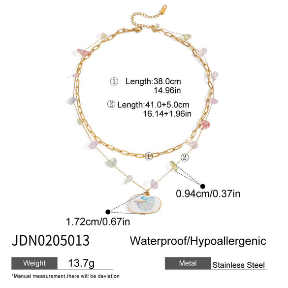 Necklace Stainless Steel Colored Gravel Rhombus Electroplating Women's Light Luxury Fresh Style