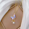 Necklace Stainless Steel Copper Blue Butterfly Pearl Full Diamond Geometric Cartoon Style