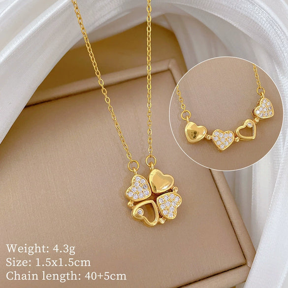 Necklace Stainless Steel Copper Cartoon Animal Zodiac Heart Fourleaf Flower Style
