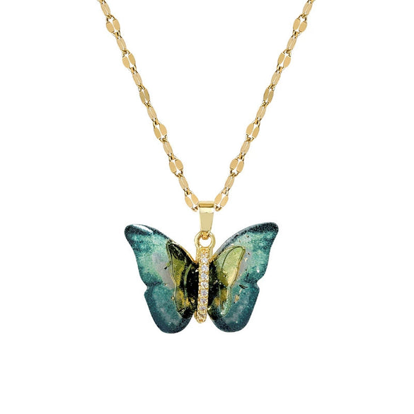 Necklace Stainless Steel Copper Colorful Butterfly Animal Zodiac Cartoon Style