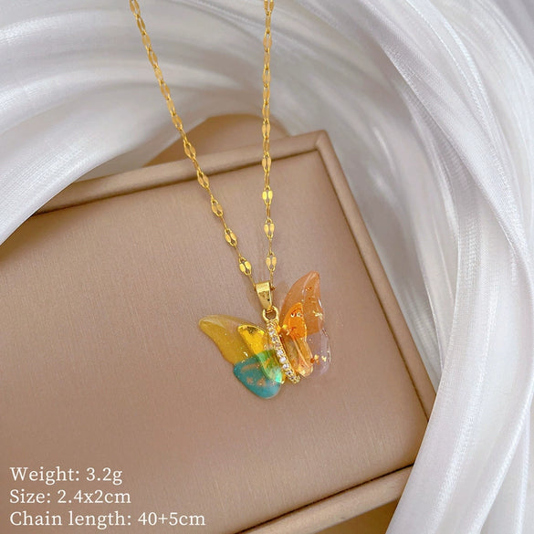 Necklace Stainless Steel Copper Colorful Butterfly Animal Zodiac Cartoon Style