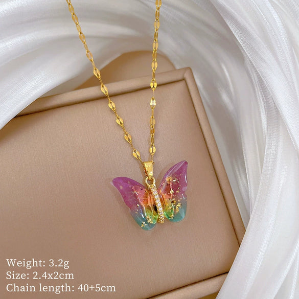 Necklace Stainless Steel Copper Colorful Butterfly Animal Zodiac Cartoon Style