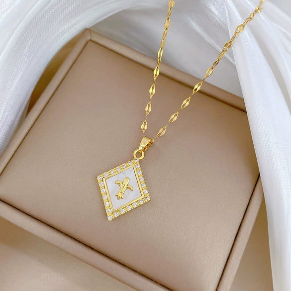 Necklace Stainless Steel Copper Diamond Shell Zircon Light Luxury Elegant Gorgeous Geometric