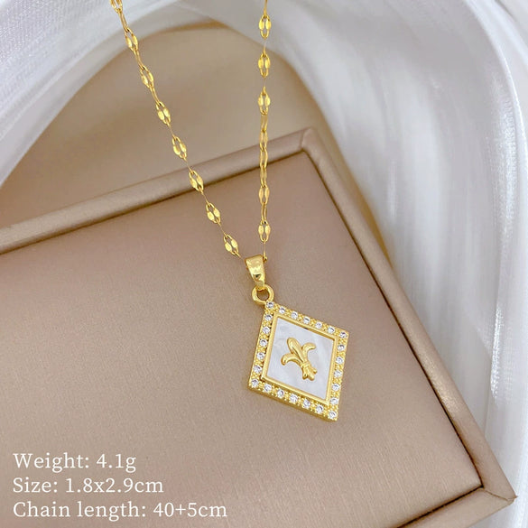 Necklace Stainless Steel Copper Diamond Shell Zircon Light Luxury Elegant Gorgeous Geometric