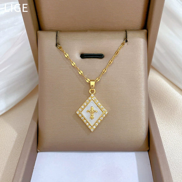 Necklace Stainless Steel Copper Diamond Shell Zircon Light Luxury Elegant Gorgeous Geometric