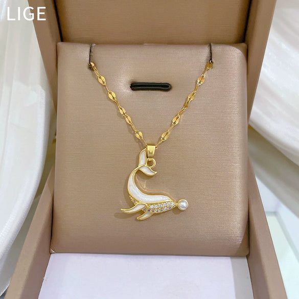 Necklace Stainless Steel Copper Dolphin Pearl Zircon Geometric Light Luxury Elegant Gorgeous Unisex