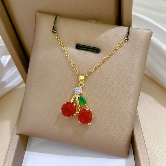 Necklace Stainless Steel Copper Fruit Red Cherry Geometric Cartoon Style Light Luxury Elegant Gorgeous Unisex