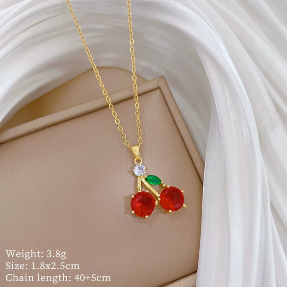 Necklace Stainless Steel Copper Fruit Red Cherry Geometric Cartoon Style Light Luxury Elegant Gorgeous Unisex