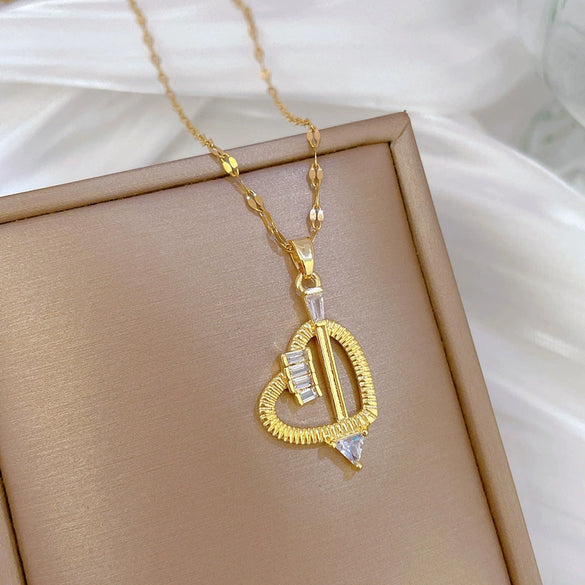 Necklace Stainless Steel Copper Geometric Arrow Through The Heart Design