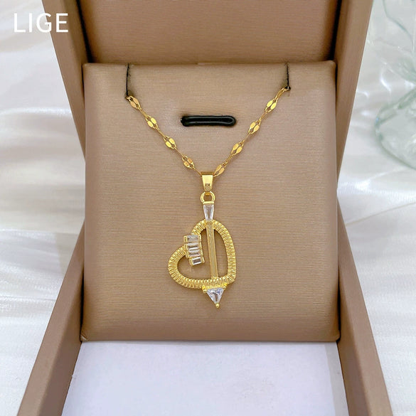 Necklace Stainless Steel Copper Geometric Arrow Through The Heart Design