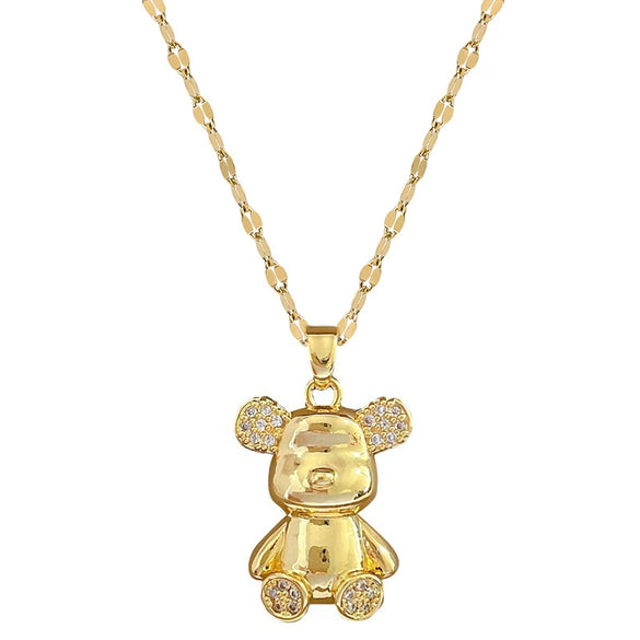 Necklace Stainless Steel Copper Geometric Bear Light Luxury Temperament Gorgeous Full Diamond Allmatch Clavicle Chain Unisex