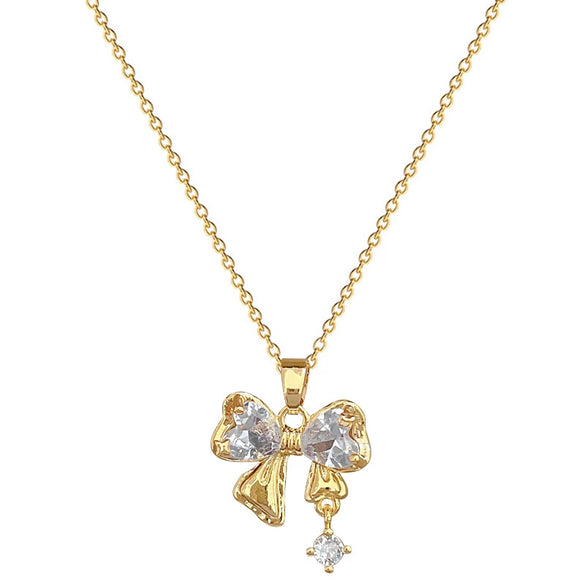 Necklace Stainless Steel Copper Geometric Bow Zircon Light Luxury Temperament Gorgeous Unisex