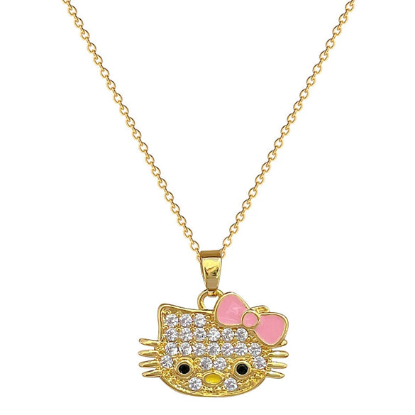 Necklace Stainless Steel Copper Geometric Bowknot Cat Diamond Allmatch Clavicle Chain Unisex