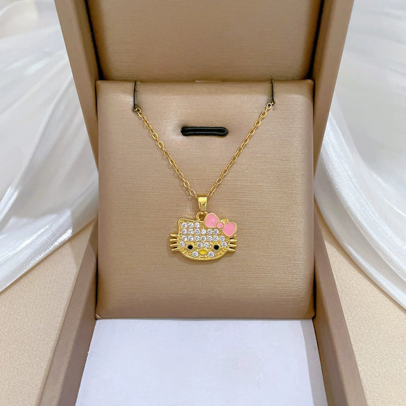 Necklace Stainless Steel Copper Geometric Bowknot Cat Diamond Allmatch Clavicle Chain Unisex