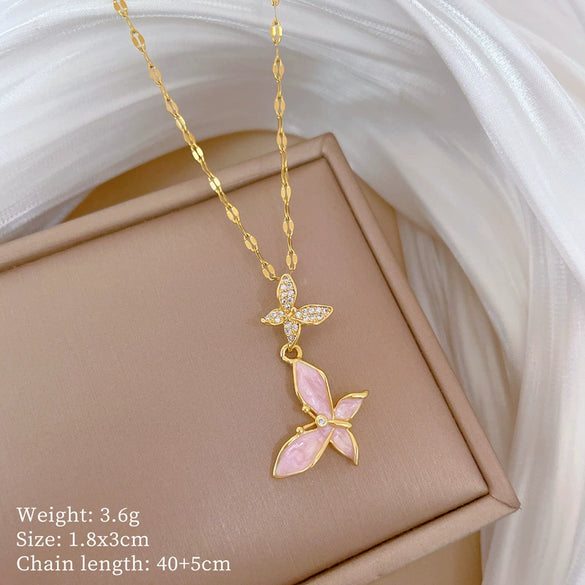 Necklace Stainless Steel Copper Geometric Butterfly Full Diamond Dripping Oil Light Luxury Temperament Unisex