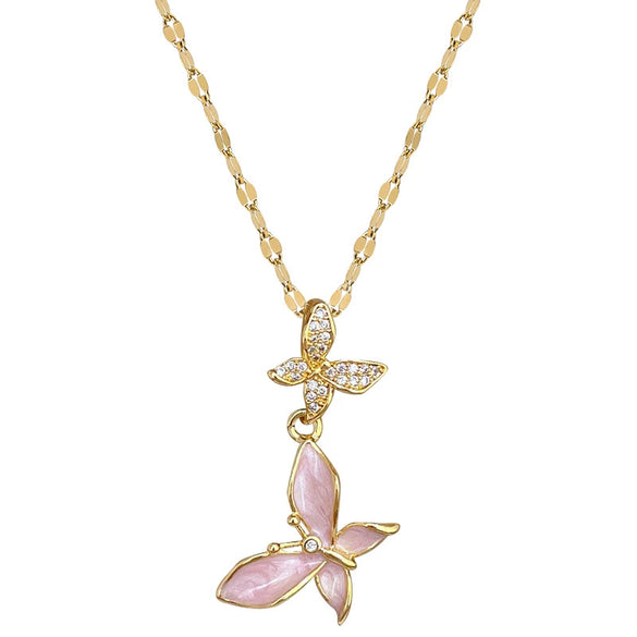 Necklace Stainless Steel Copper Geometric Butterfly Full Diamond Dripping Oil Light Luxury Temperament Unisex