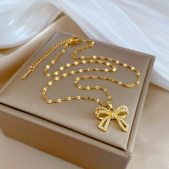 Necklace Stainless Steel Copper Geometric Butterfly Zircon For Women