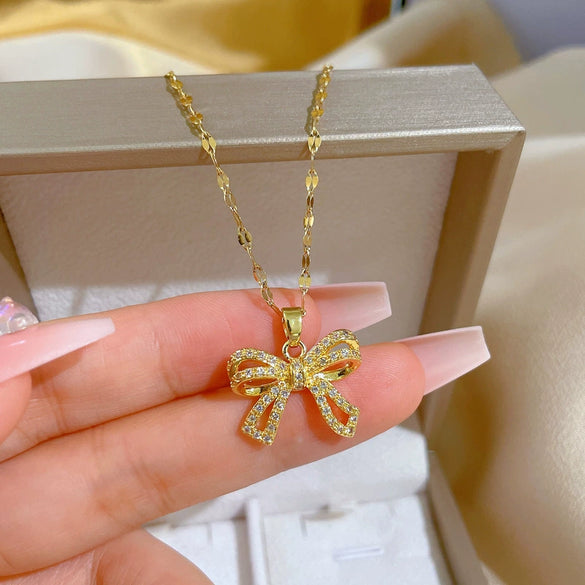Necklace Stainless Steel Copper Geometric Butterfly Zircon For Women