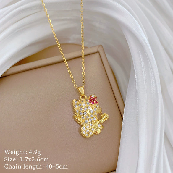 Necklace Stainless Steel Copper Geometric Cartoon Guitar Flower Cat Full Diamond Light Luxury Elegant Gorgeous Unisex