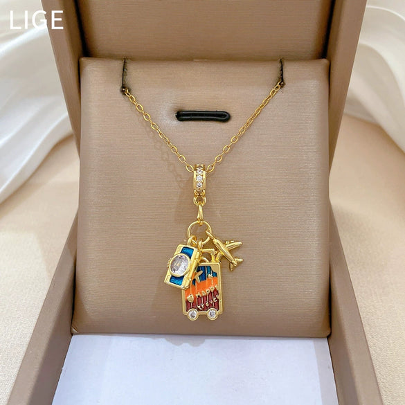 Necklace Stainless Steel Copper Geometric Cartoon Minimalist Style
