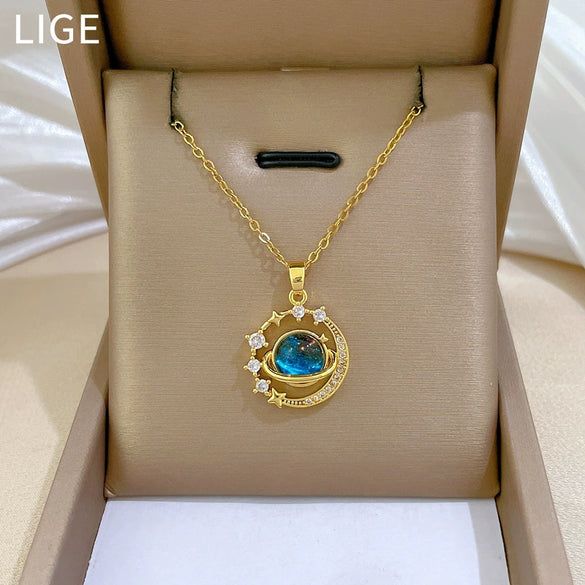 Necklace Stainless Steel Copper Geometric Cartoon Starry Sky Stars Moon Design