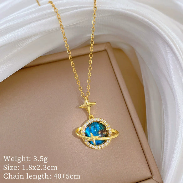 Necklace Stainless Steel Copper Geometric Cartoon Starry Sky Stars Moon Design