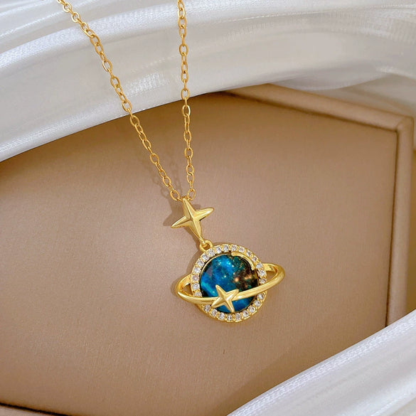 Necklace Stainless Steel Copper Geometric Cartoon Starry Sky Stars Moon Design
