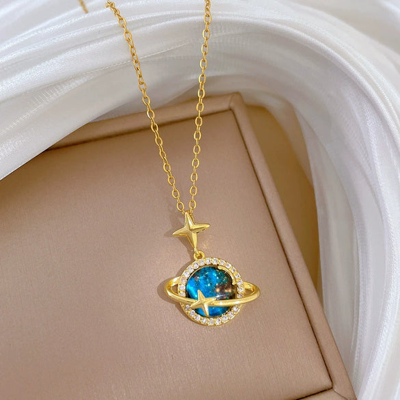 Necklace Stainless Steel Copper Geometric Cartoon Starry Sky Stars Moon Design