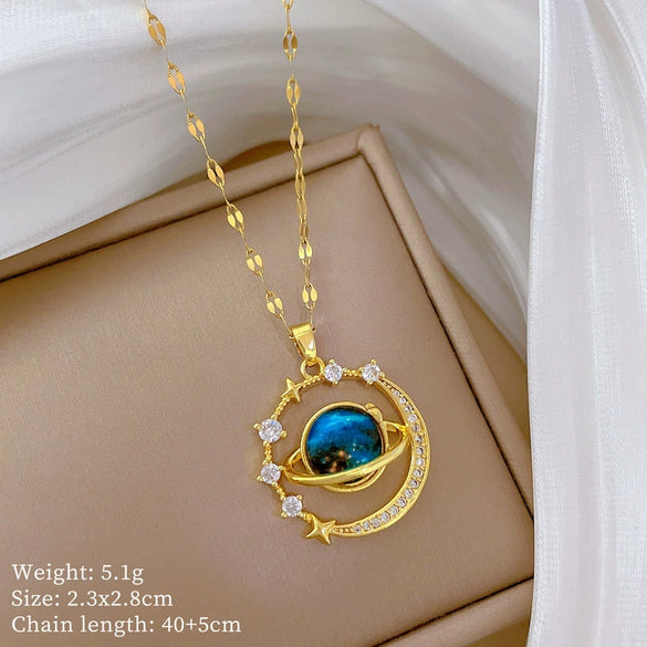 Necklace Stainless Steel Copper Geometric Cartoon Starry Sky Stars Moon Design