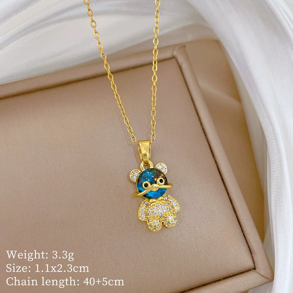 Necklace Stainless Steel Copper Geometric Cartoon Style Threedimensional Bear Full Diamond Unisex