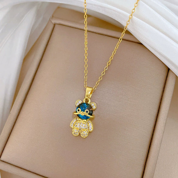 Necklace Stainless Steel Copper Geometric Cartoon Style Threedimensional Bear Full Diamond Unisex