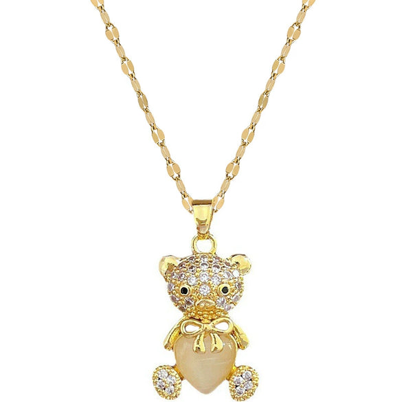Necklace Stainless Steel Copper Geometric Cateye Bear Design