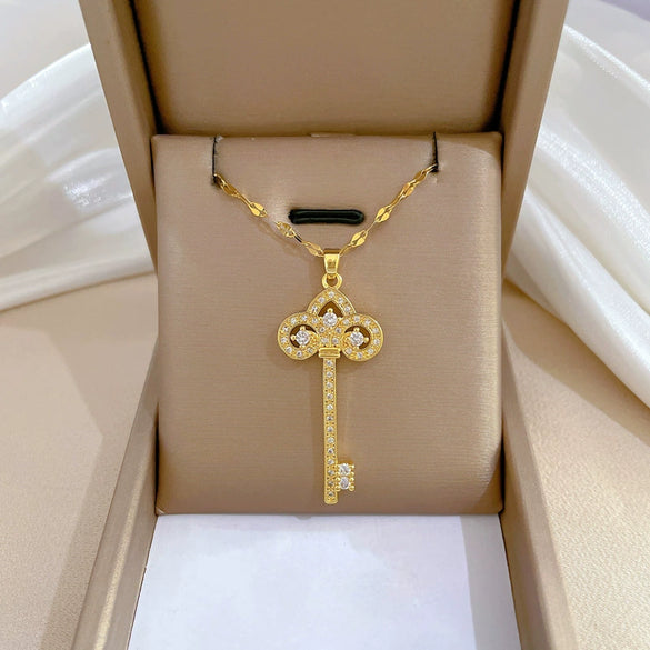 Necklace Stainless Steel Copper Geometric Crown Key Light Luxury Elegant Gorgeous Unisex