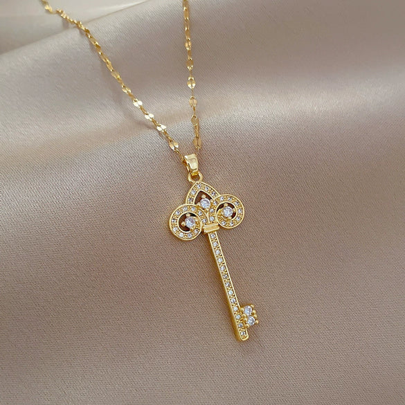Necklace Stainless Steel Copper Geometric Crown Key Light Luxury Elegant Gorgeous Unisex