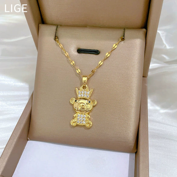 Necklace Stainless Steel Copper Geometric Crown King Bear Light Luxury Elegant Gorgeous For Women