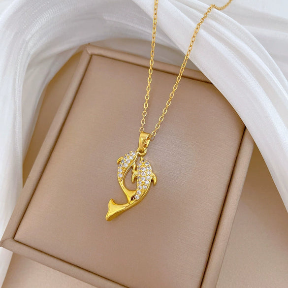 Necklace Stainless Steel Copper Geometric Dolphin Cartoon Minimalist